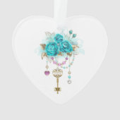 Turquoise-Rozen met Keys Ornament (achterkant)