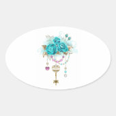 Turquoise-Rozen met Keys Ovale Sticker (Voorkant)