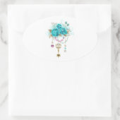 Turquoise-Rozen met Keys Ovale Sticker (Tas)