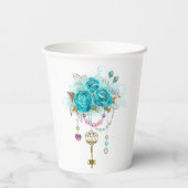 Turquoise-Rozen met Keys Papieren Bekers (Achterkant)