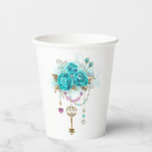 Turquoise-Rozen met Keys Papieren Bekers (Voorkant)