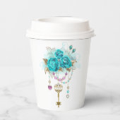 Turquoise-Rozen met Keys Papieren Bekers (Achterkant)