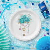 Turquoise-Rozen met Keys Papieren Bordje (Feest)