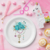 Turquoise-Rozen met Keys Papieren Bordje (Feest)