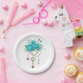 Turquoise-Rozen met Keys Papieren Bordje (Feest)