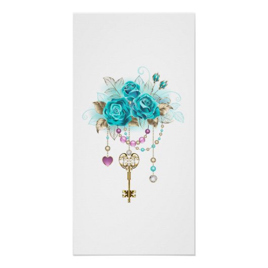 Turquoise-Rozen met Keys Perfect Poster (Voorkant)
