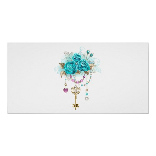 Turquoise-Rozen met Keys Perfect Poster (Voorkant)
