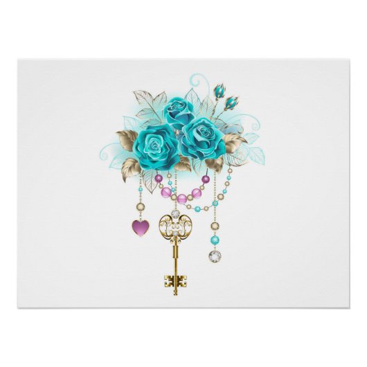 Turquoise-Rozen met Keys Perfect Poster (Voorkant)