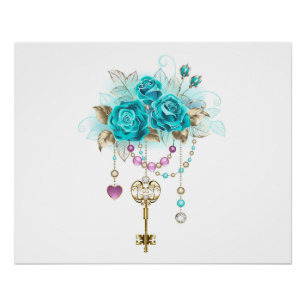 Turquoise-Rozen met Keys Perfect Poster