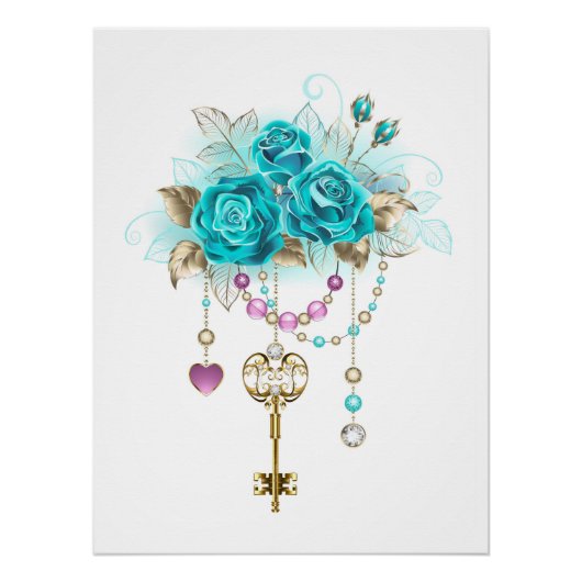 Turquoise-Rozen met Keys Perfect Poster (Voorkant)