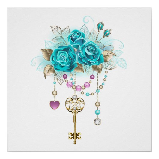 Turquoise-Rozen met Keys Perfect Poster (Voorkant)