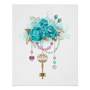 Turquoise-Rozen met Keys Perfect Poster