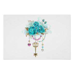 Turquoise-Rozen met Keys Perfect Poster