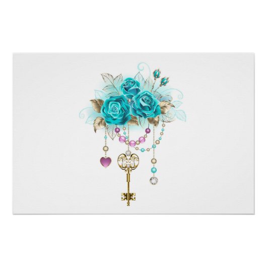 Turquoise-Rozen met Keys Perfect Poster (Voorkant)