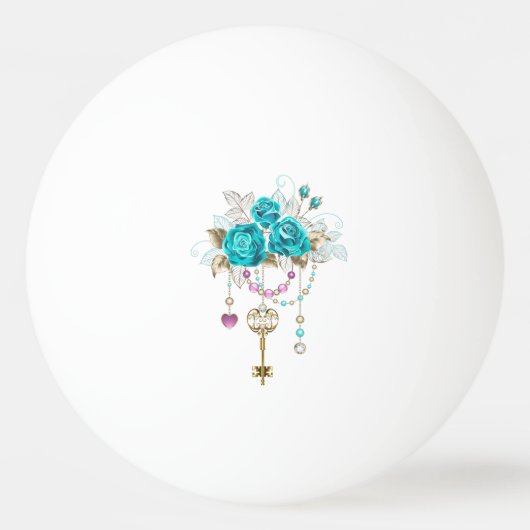 Turquoise-Rozen met Keys Pingpongbal (Achterkant)
