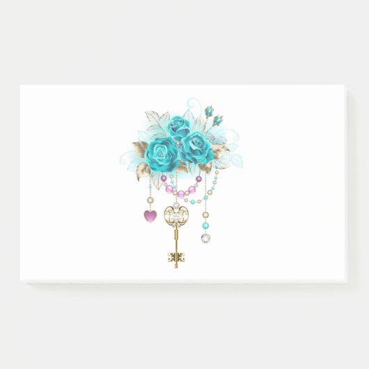 Turquoise-Rozen met Keys Post-it® Notes (Voorkant)