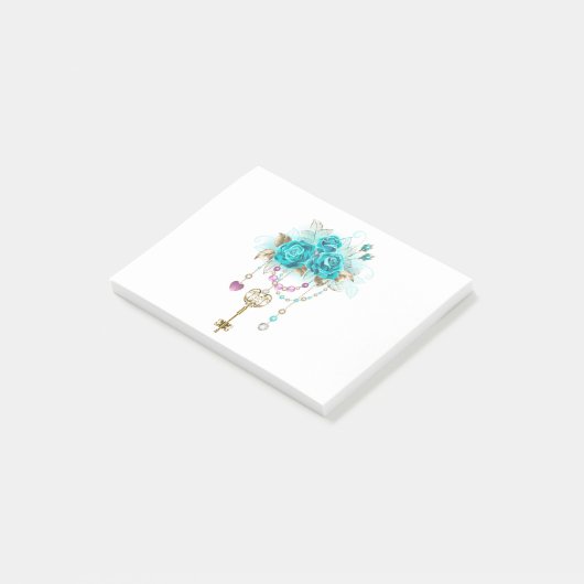 Turquoise-Rozen met Keys Post-it® Notes (Schuin)