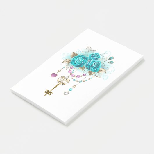 Turquoise-Rozen met Keys Post-it® Notes (Schuin)