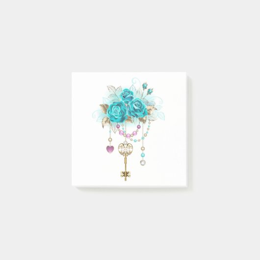 Turquoise-Rozen met Keys Post-it® Notes (Voorkant)