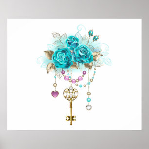 Turquoise-Rozen met Keys Poster