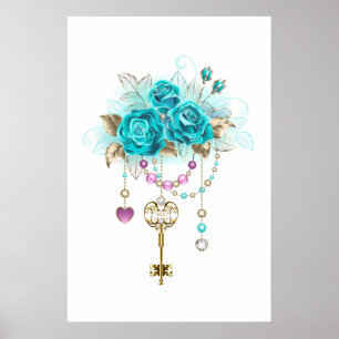 Turquoise-Rozen met Keys Poster