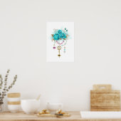 Turquoise-Rozen met Keys Poster (Keuken)