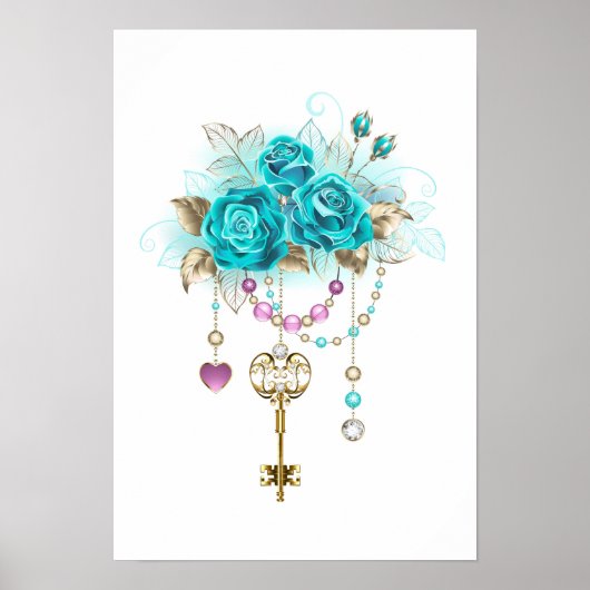 Turquoise-Rozen met Keys Poster (Voorkant)