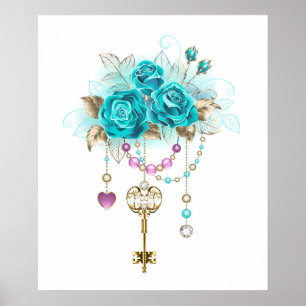 Turquoise-Rozen met Keys Poster