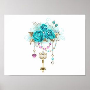 Turquoise-Rozen met Keys Poster