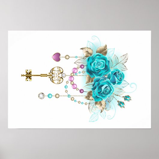 Turquoise-Rozen met Keys Poster (Voorkant)