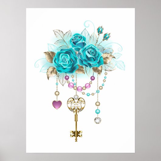 Turquoise-Rozen met Keys Poster (Voorkant)