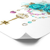 Turquoise-Rozen met Keys Poster (Hoek)