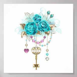 Turquoise-Rozen met Keys Poster