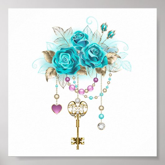 Turquoise-Rozen met Keys Poster (Voorkant)
