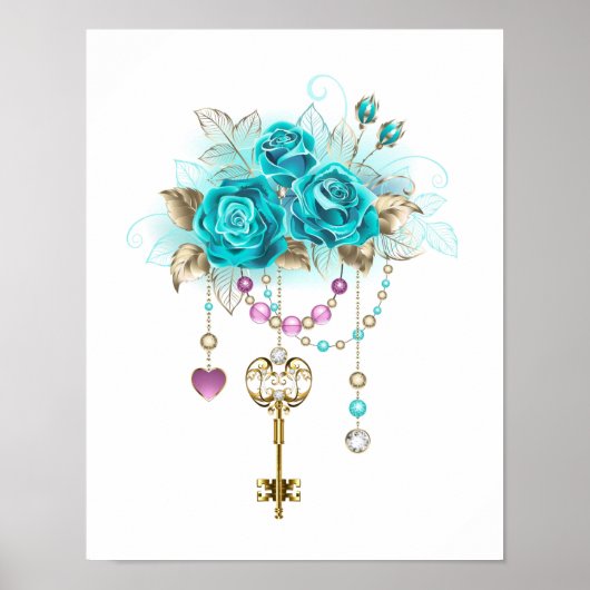 Turquoise-Rozen met Keys Poster (Voorkant)