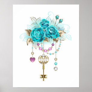 Turquoise-Rozen met Keys Poster