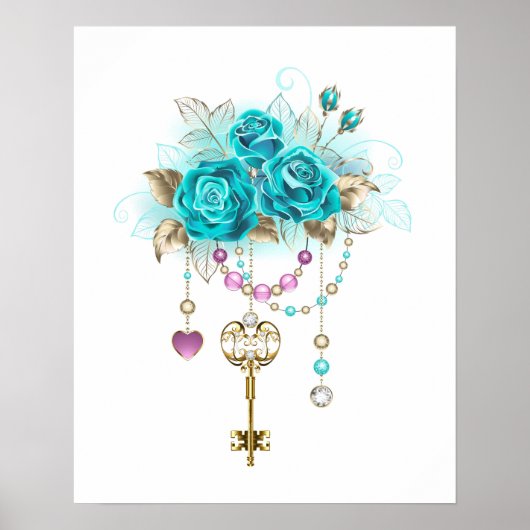 Turquoise-Rozen met Keys Poster (Voorkant)