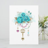 Turquoise-Rozen met Keys Programmakaart (Staand voorkant)