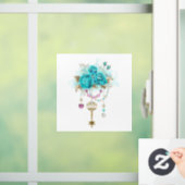 Turquoise-Rozen met Keys Raamsticker (Huis)