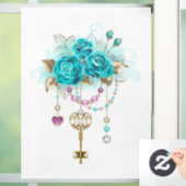 Turquoise-Rozen met Keys Raamsticker (Huis)