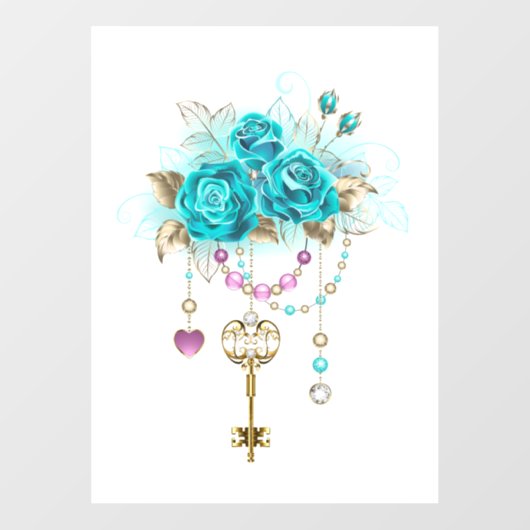 Turquoise-Rozen met Keys Raamsticker (Vel)