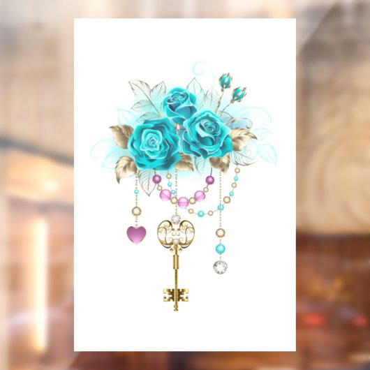 Turquoise-Rozen met Keys Raamsticker (Vel 2)