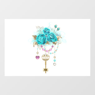 Turquoise-Rozen met Keys Raamsticker