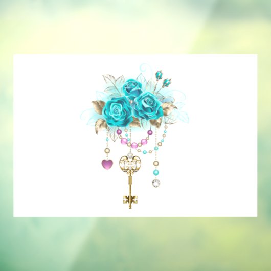 Turquoise-Rozen met Keys Raamsticker (Vel 3)