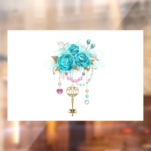 Turquoise-Rozen met Keys Raamsticker (Vel 2)