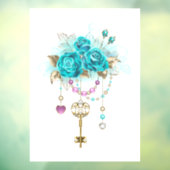 Turquoise-Rozen met Keys Raamsticker (Vel 3)