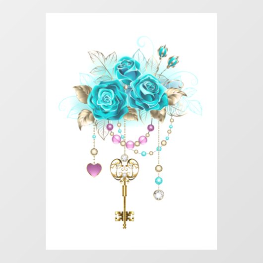 Turquoise-Rozen met Keys Raamsticker (Vel)