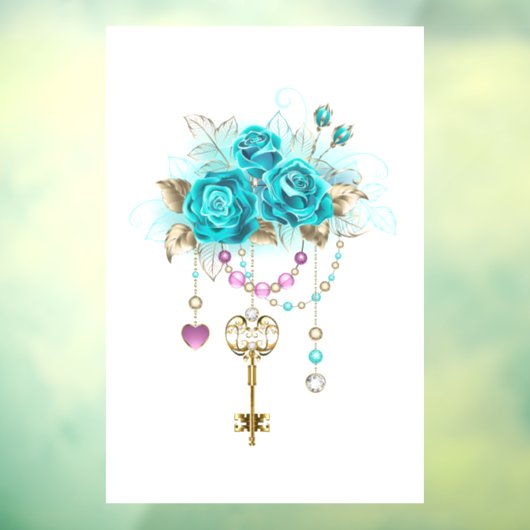Turquoise-Rozen met Keys Raamsticker (Vel 3)