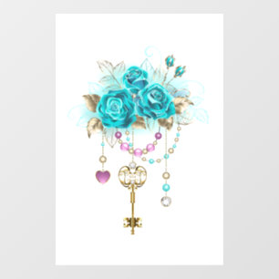 Turquoise-Rozen met Keys Raamsticker