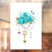 Turquoise-Rozen met Keys Raamsticker (Vel 2)
